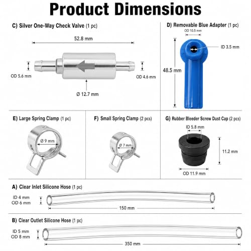 Brake Bleeder Kit with One-Way Check Valve and Clear Hose for Cars - size: Bleeder Hose