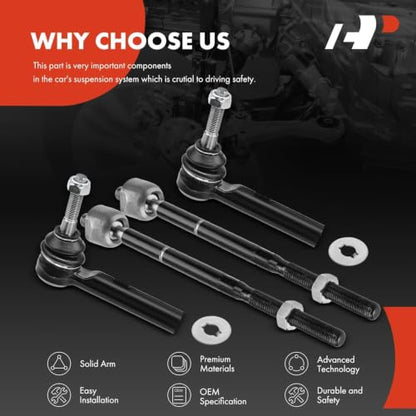 A-Premium Front Inner & Outer Tie Rod End Kit - Fix Uneven Tire Wear
