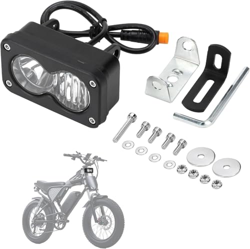 LED Headlight Upgrade Kit Applicable to Ridstar Q20 Q20 Lite Q20 Pro & Electric Bicycle, 20W 6000-6500K High Low Beam with Mount Bracket, 3 Pin Plug and Play