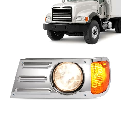 HECASA Headlight+Corner Light+Headlight Bezel w/Bulbs Compatible with Mack - color: Clear Lens Silvery Bezel, size: Left