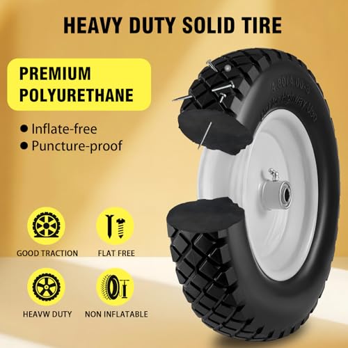 4.80/4.00-8 Wheelbarrow Tire and Wheel 16" Flat Free Solid 2PCS Hand Truck