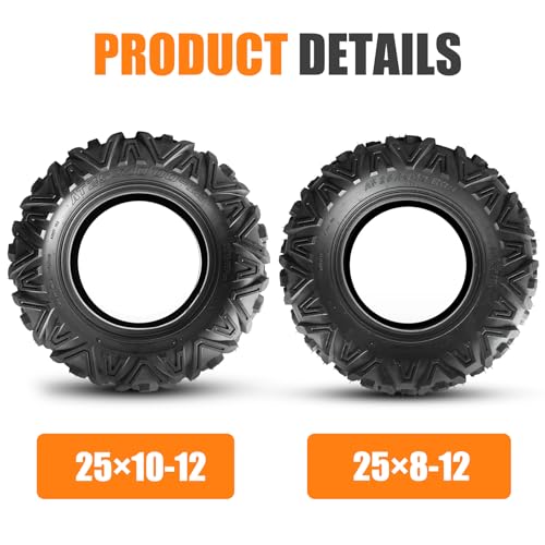 TRIPOWER ATV UTV Tires 25x8-12 & 25x10-12 All Terrain Trail Sand Mud Off-Road Tires, 6 Ply Tubeless Full Set of 4 - size: 25x8-12 & 25x10-12 AT35