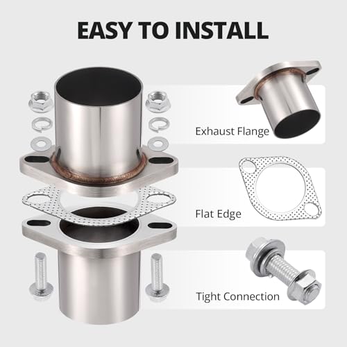 EVIL ENERGY 2 Bolt Exhaust Flange Repair Piping Kit, 304 Stainless Steel Exhaust Flange and Gasket Set with Bolts and Nuts, Universal Flange Replacement Kit for Quick Fix Repair (2.5") - size: 2.5"