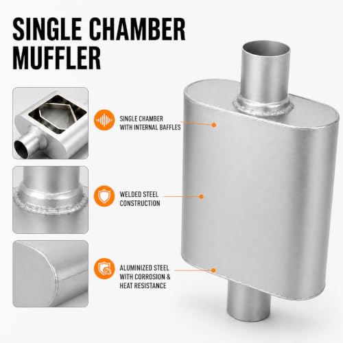 Pair of 2.5" ID Center/Center Single Chamber Mufflers, Aluminized Steel - color: SILVER, size: 2.5 Inch