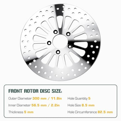 Youxmoto 11.8" Brake Rotor Set for Harley Davidson Touring, for Road King Electra Glide Standard/Classic Tri Glide Ultra Classic Street Glide Road Glide with Bolts Set Brake Disc Rotor 08-22, Polished - size: 2*11.8'' Front Rotor+1*11.8'' Rear Rotor+3*Bol