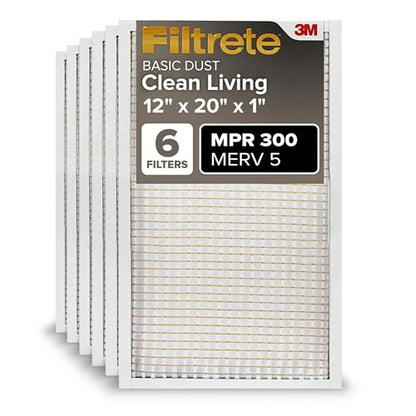 Filtrete 12x20x1 Air Filter, MERV 5, MPR 300, 6 HVAC Filters - size: 12x20x1