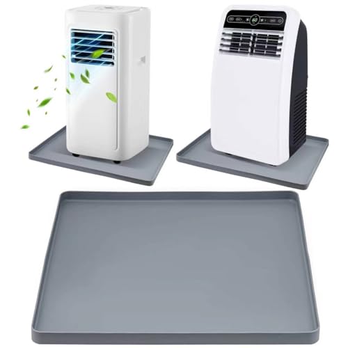 Portable AC Drip Pan, 24''x24'' Portable Air Conditioner Drip Pan, Prevent Water Leakage and Protect Floor & Carpet, Non-Slip Soft Silicone Mat with Raised Edge, for Under Portable AC Unit Drip Tray - color: Gray, size: 24'' x 24''