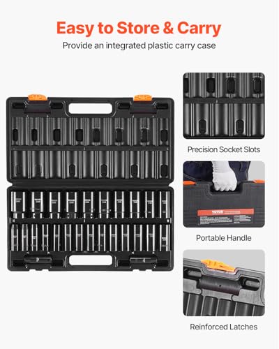 VEVOR 1/2" Drive Impact Socket Set, 26 Piece, Metric 10 to 36 mm - size: 1/2" 26 PCS
