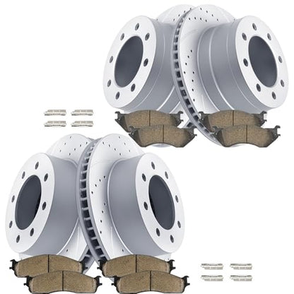 Acinoparts Front & Rear Brake Kit Drilled Slotted Rotors Ceramic Brake Pads - size: ABK5301253011