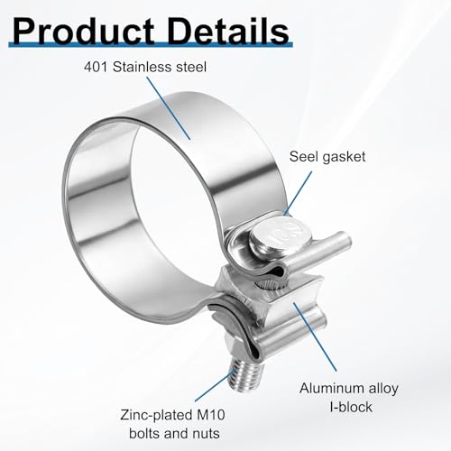 HARFINGTON 410 Stainless Steel Exhaust Clamp 2.28" Butt Joint Narrow Band Muffler Seal Exhaust Narrow Lap Butt Clamps for Pipes Mufflers Converters System Repair, Silver - size: Range 58-66 mm, Band Width 29mm
