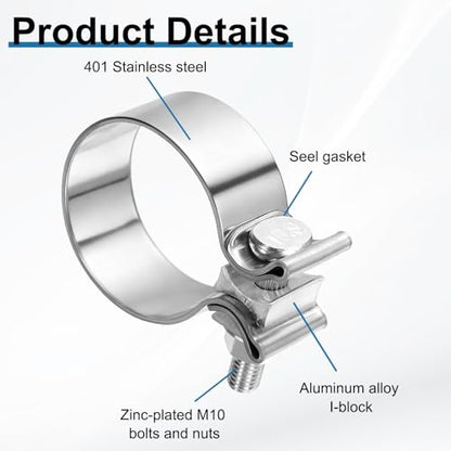 HARFINGTON 410 Stainless Steel Exhaust Clamp 2.28" Butt Joint Narrow Band Muffler Seal Exhaust Narrow Lap Butt Clamps for Pipes Mufflers Converters System Repair, Silver - size: Range 58-66 mm, Band Width 29mm