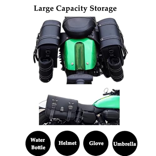 Faux Leather Motorcycle Saddlebags with Lock & Water Bottle Bag - size: Small With Cup Bag