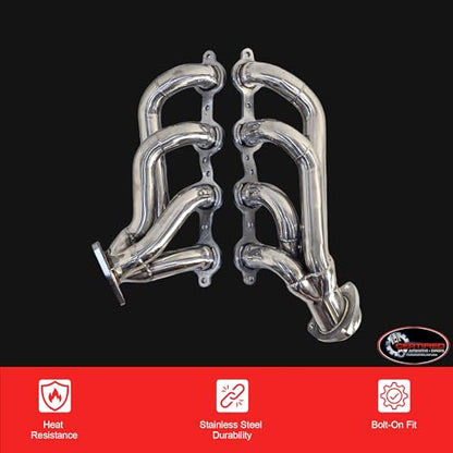 Stainless Steel Shorty Exhaust Headers 1999-2001 Silverado Sierra 1500, 2000-2001 Chevy Tahoe Yukon 4.8L 5.3L 3 Engines