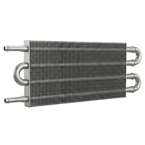 Universal 4 Row 4 Pass Aluminum Transmission Oil Cooler Kit 16"(40cm) x 5"(13cm) Tube & Fin Engine Cooler with 5/16" Hose Black/Silver For Racing Cars (Silver) - color: Silver