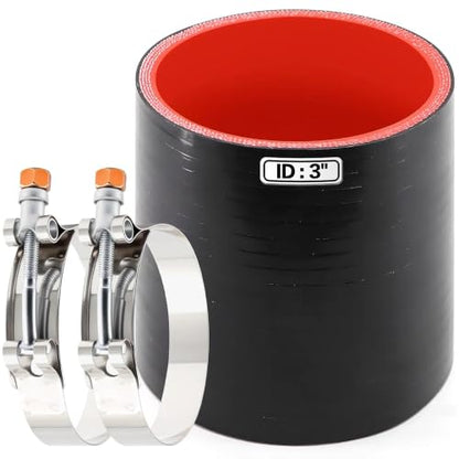 Silicone Straight Hose 3 inch(76mm) Coupler, Rubber 4-ply Reinforced 3 inch Length Pipe 3×3 Air Intake Exhaust Hose Turbo Intercooler Coolant Radiator Tubing with Stainless Steel T-Bolt Clamps - size: 3 Inch