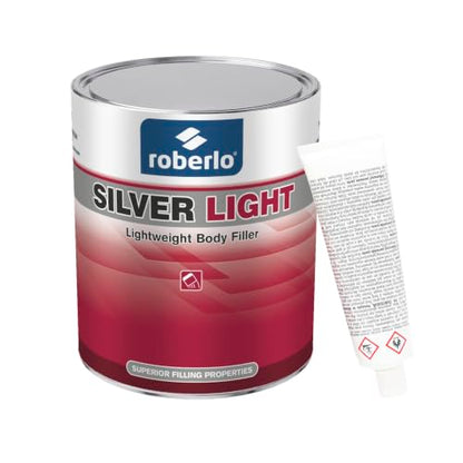Roberlo Silver Light Multipurpose Body Filler - Superior Filling Properties, Easy Sanding, Great Adhesion to All Metal, Tack & Stain Free, Saves Time & Labor, Ideal for Heavy Fill Jobs, Smooth Texture - size: 3 Liter (Pack of 1)