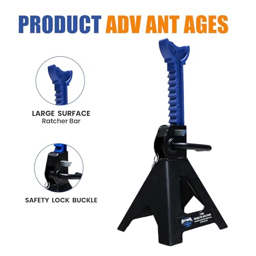 ANTPOWER Car Jack Stands 3 Ton (6,600 lbs) with Double Locking Heavy Duty 11.2"-16.8" Adjustable for Lifting SUV, Pickup Truck Garage 6000 lbs Capacity 1 Pair - style: double locking