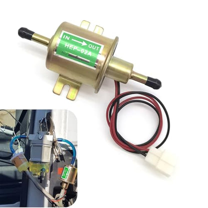 HEP-02A 12V Electric Fuel Pump, 3psi-5psi (mpa) Heavy Duty Low Pressure Delivery Plunger Type Fuel Supply Pump, Engine Fuel Supply System Accessory, Universal Fit for Most Vehicles (Gold)