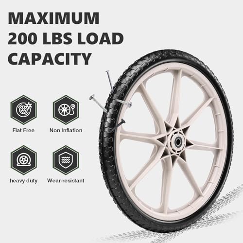 20" Flat Free Tire and Wheel with 3/4" & 5/8" Bearing, 2 Pack - color: Grey