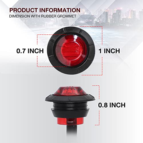 TMH (Pack of 20 3/4 Inch Mount RED LED Clearance Bullet Marker lights, Side LED marker lights for trailer Truck RV Car Bus Van - color: Red