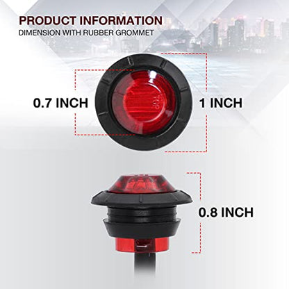 TMH (Pack of 20 3/4 Inch Mount RED LED Clearance Bullet Marker lights, Side LED marker lights for trailer Truck RV Car Bus Van - color: Red
