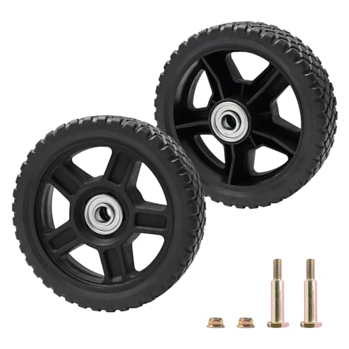 Lawn Mower Wheels 7 Inch, Push Mower Plastic Wheels, Set of 2 Wheels Kit for Push Mowers with Bolts & Nuts fits Craftsman Mower, Generator, Garden Tiller Most Standard Lawn Mowers (7×1.75'') - size: 7 inch