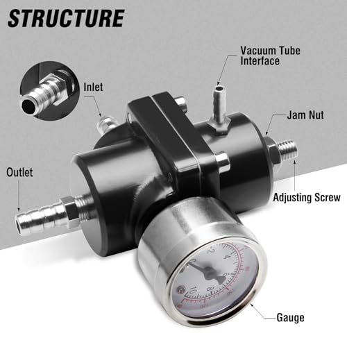 Adjustable Fuel Pressure Regulator With Gauge Hose 0-140 PSI Universal 6AN FPR Kit Aluminum Black - color: black