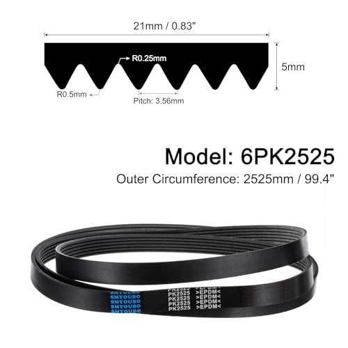 uxcell 6K994/6PK2525 Serpentine Belt 6 Ribs 2525mm Length x 21mm Width x 5mm Height, EPDM Poly V Belt, Multi Wedge Micro V Belt for Vehicle - size: 6PK2525