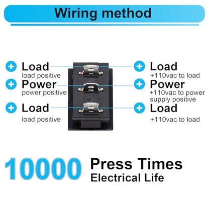 TWTADE 6Pcs 12V Rocker Switch On/Off/On 3 Pin 3 Position Car Auto Boat Rocker Toggle Switch AC 6A/250V 10A/125V KCD1-2-103-BK - color: Black-ON/Off/ON - KCD1, size: Narrow Rectangle