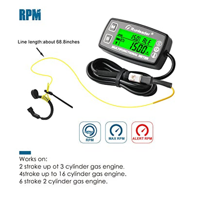 2 Pcs Digital Tach Hour Meter Engine Temperature Gauge RL-HM035A-TS002 - size: RL-HM035A-TS002-2PCS