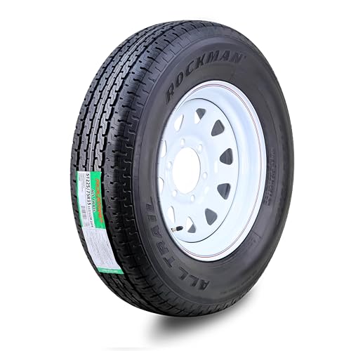 ROCKMAN Trailer Tire Wheel ST225/75R15 10-Ply E 117M 6X5.5 White Spoke Rim - size: ST225/75R15 /6x5.5