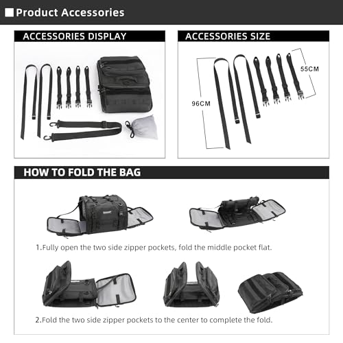 Rhinowalk Motorcycle Tail Bag Expandable Motorcycle Travel Luggage 45L Waterproof All Weather/Trunk/Rack Bag with Sissy Bar Straps-Black - size: Black 33-45L