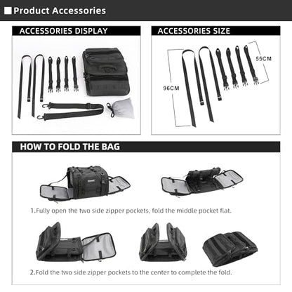 Rhinowalk Motorcycle Tail Bag Expandable Motorcycle Travel Luggage 45L Waterproof All Weather/Trunk/Rack Bag with Sissy Bar Straps-Black - size: Black 33-45L