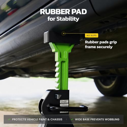 Jack Stands 3 Ton (6,600 lb) Heavy Duty Steel, Double Locking, Set of 2, Adjustable Height 11.03-16.7 Inch, Green Car Jack Stands for Cars SUV Trucks Vans
