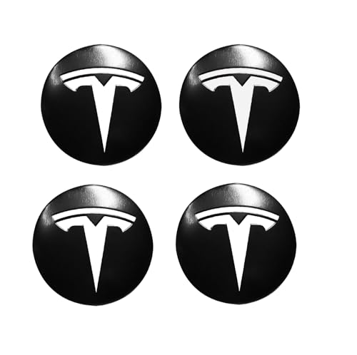 4 Pack Aluminum Waterproof Wheel Cover Center Emblem Sticker for Tesla Model 3 Model Y 56mm Hubcaps Wheel Rim Cover (Matte Black+Silver Emblem) - color: Matte Black Background+White Emblem