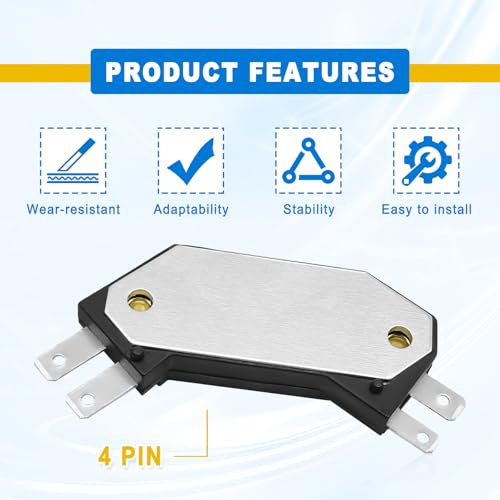 1875990 4 Pin Performance Ignition Module, Compatible with 1974-1988 Chevy Pontiac Olds Bulck, Replace OE #LX301, DM1906, 1190357, 4419628 (Pack of 1pcs Black)