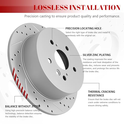 Front & Rear Drilled Slotted Rotors and Ceramic Disc Brake Pads Kit for Toyota Rav4 2016 Hybrid (Limited/Xle), Rav4 2017 Hybrid (Limited/Se), Rav4 2018 Hybrid (Limited/Se/Xle)