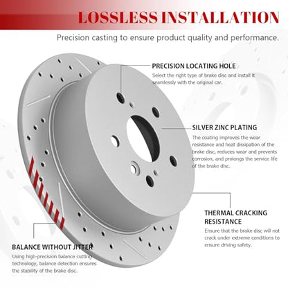 Front & Rear Drilled Slotted Rotors and Ceramic Disc Brake Pads Kit for Toyota Rav4 2016 Hybrid (Limited/Xle), Rav4 2017 Hybrid (Limited/Se), Rav4 2018 Hybrid (Limited/Se/Xle)