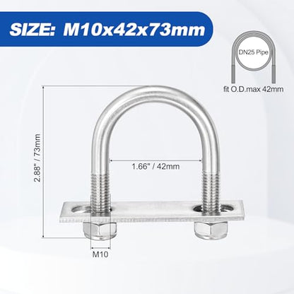 METALLIXITY U Bolts 4Set M10x42x73,Round U Bolt Kits 304 SS U Clamp - color: Silver, size: M10x42x73mm