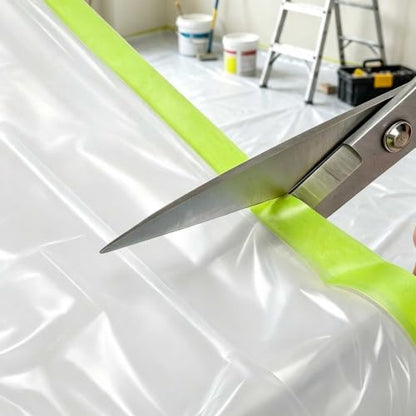 Pre-Taped Masking Film 3 Rolls 22" x 66' Automotive Painters Tape and Plastic Painting Film for Covering Cars Walls Windows and Floor Furniture Protection