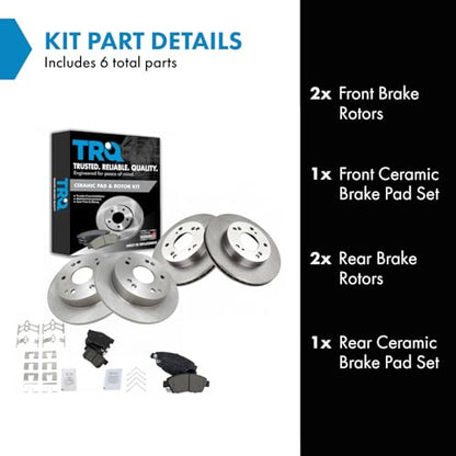 TRQ Front and Rear Brake Pad and Rotor Set Ceramic - style: BKA11265