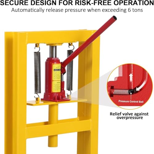 Hydraulic Shop Press, 6 Ton H-Frame Bearing Press with Adjustable Height - size: 6T