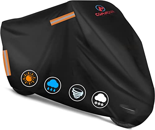 Comnova Motorcycle Cover 104 Inch, 600D Universal Motorcycles Cover Waterproof with Lock-Holes All Season, Large Motorbike Vehicle Scooter Cover for Harley Davidson, Honda, Suzuki, Kawasaki, Yamaha - color: Premium - Black, size: 104 Inch