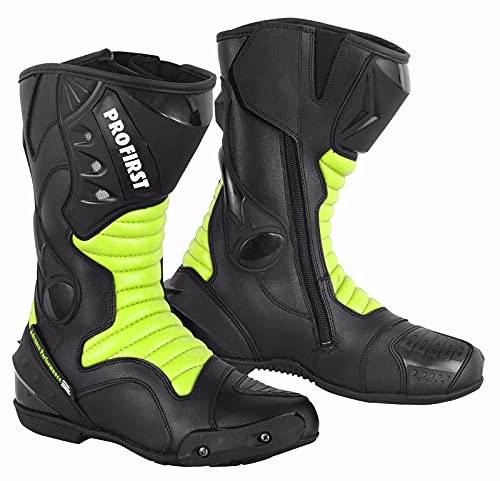 PROFIRST Motorcycle Boots for Men Comfortable Fit Riding Armored Boots with Zipper, Anti-Slip Sole, Reinforced Street Racing Shoes - color: Green, size: 9