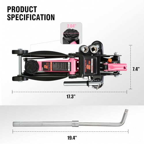 DNA Motoring Floor Jack with Socket and Lock, Low Profile Hydraulic Trolley Jack for Cars Lift, 2 Ton (4000 lbs) Capacity, Lifting Range 5.12"-13", Pink, TOOLS-00677-PK - color: Pink, style: 2 ton(w/ socket & losck)
