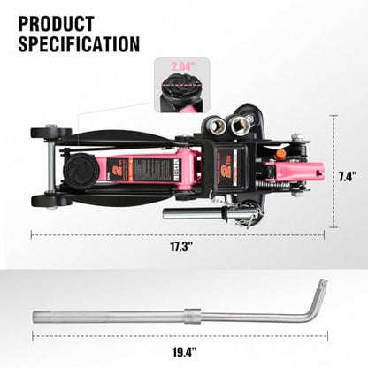 DNA Motoring Floor Jack with Socket and Lock, Low Profile Hydraulic Trolley Jack for Cars Lift, 2 Ton (4000 lbs) Capacity, Lifting Range 5.12"-13", Pink, TOOLS-00677-PK - color: Pink, style: 2 ton(w/ socket & losck)