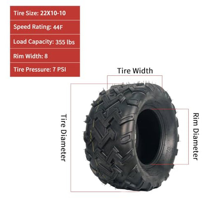 GarveeTech 22x10x10 ATV Tires, 2 Pack 22x10-10 ATV UTV Tires 22 10 10 All Terrain Tires for Trail, Desert, Mud, Dirt, Street, Sand, 6PR Tubeless - size: 22X10-10, style: Pattern B