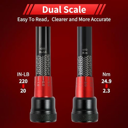 Hairich Torque Wrench Bicycle,1/4 inch drive 2.3-24.9 N.M/20-220IN.LB, Bike Torque Wrench Set,30PCS Click Torque Wrenches with 1/4 Ratchet Wrench, Extension Bar, Sockets for Bicycle - size: 30PCS 1.67-18.33 FT.LB