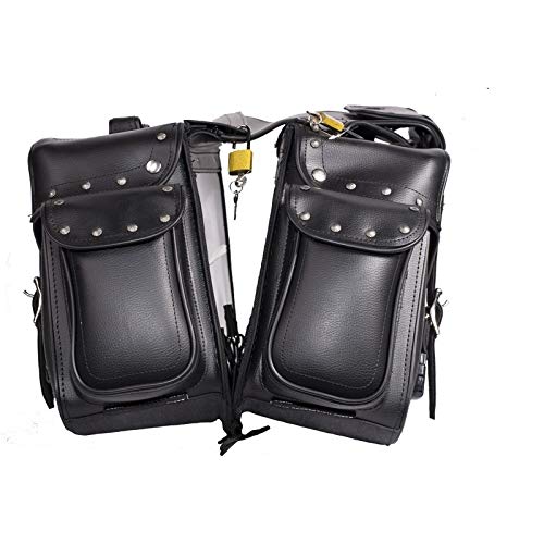 Motorcycle Biker Studded PVC Saddle Bags Set – Cruiser Luggage for Touring & Travel, Heavy Duty Saddlebags for Bikes