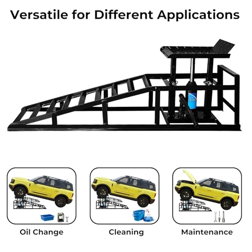 Skepphlay 2 Pack Hydraulic Car Ramps 5t, Car Ramps High Lift 11000lbs, Cars Lift Service Ramp Height 9"-14.2", Heavy Duty Steel Auto Ramp for Changing Oil for Maintenance, Black - color: Black